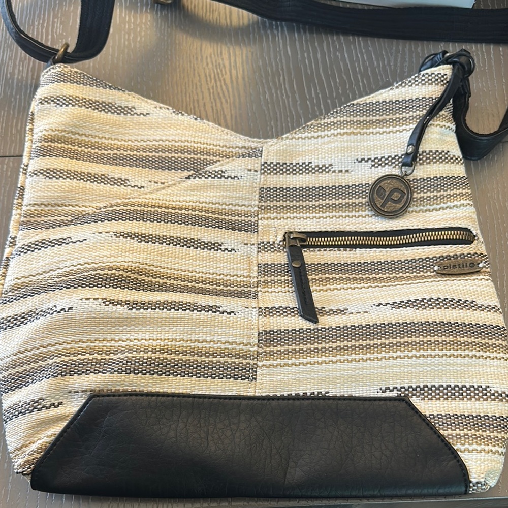 Pistil Stylish Black and Cream Crossbody Bag with Leather Trim